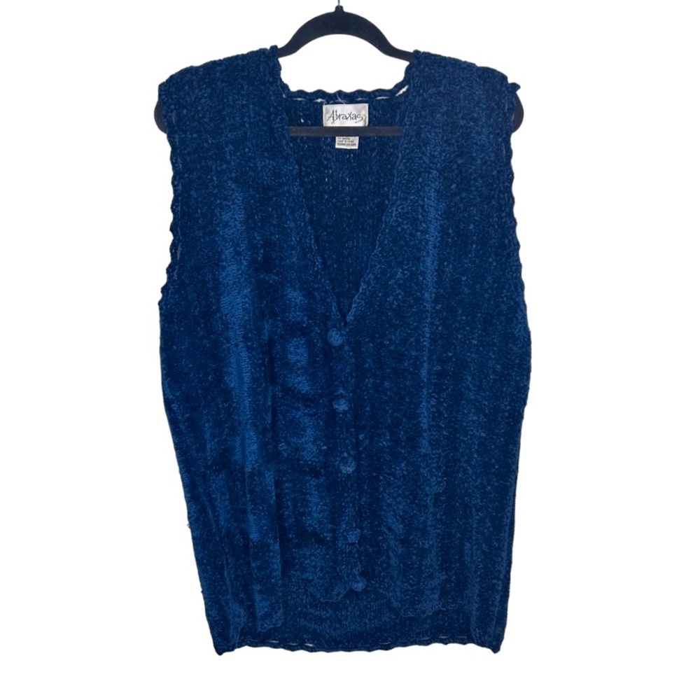 Vintage Abraxas Women’s Blue Button Up Knitted Vest Size Medium